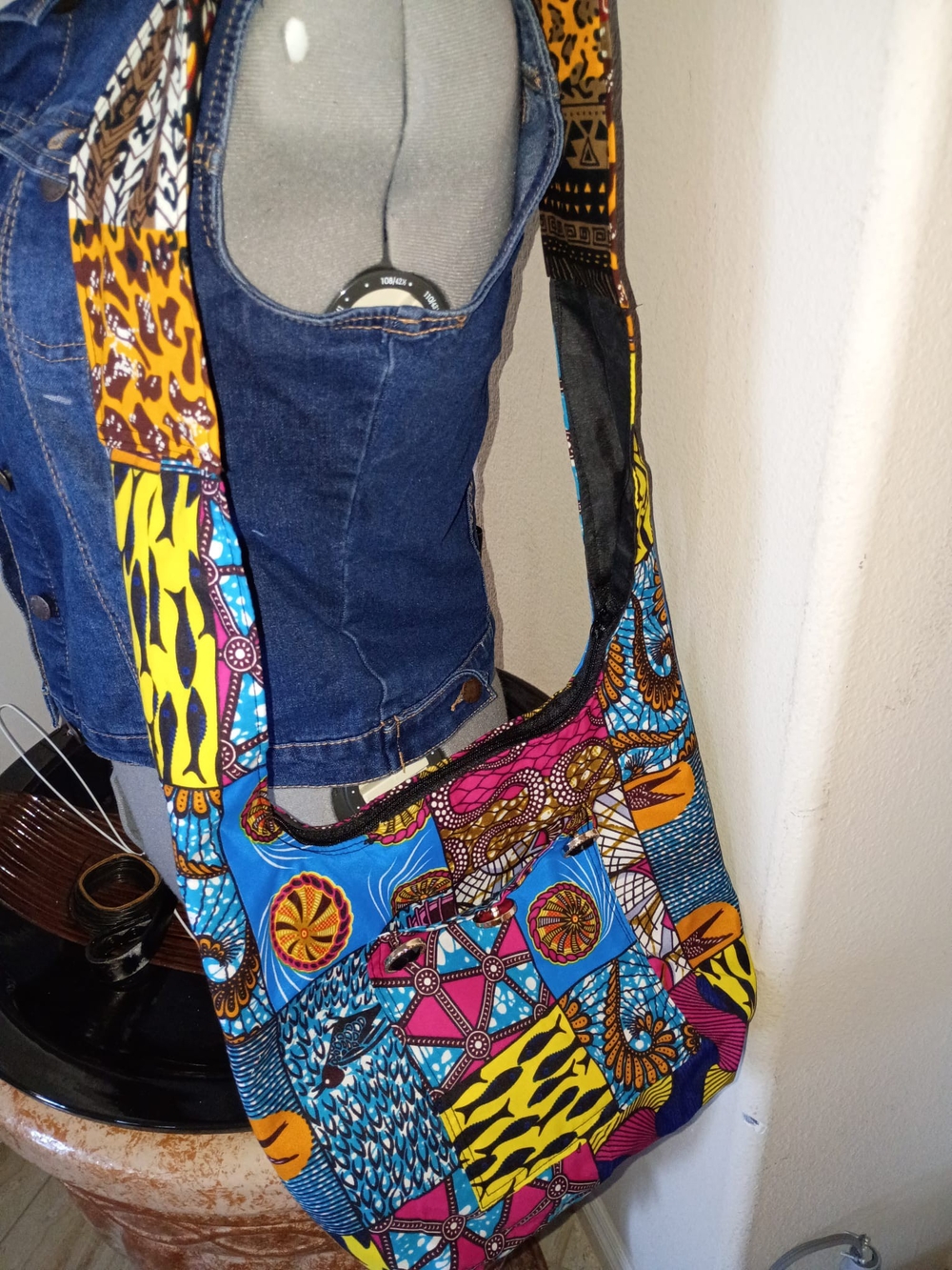 Colorful Patchwork Crossbody Bag - Blue & Yellow